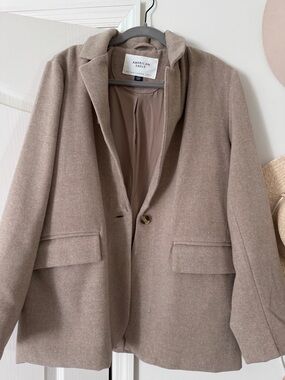 American Eagle Outfitters Taupe Single-Button Wool-Blend Blazer
